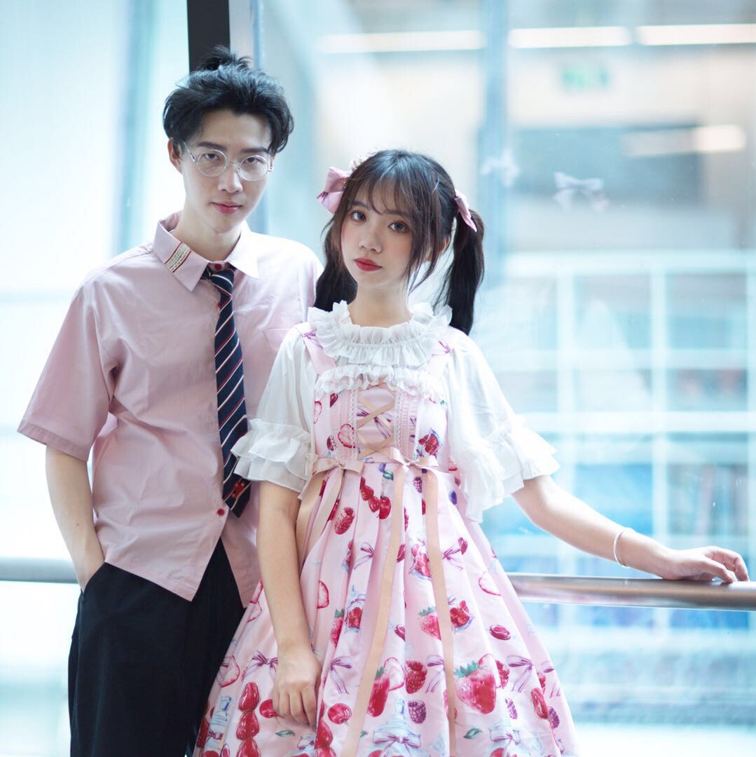 四季浆果情侣装原创创一草莓lolita男女女衬衫cp衬衫