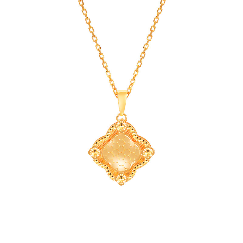 吊坠dbe四叶草黄金足金5g硬金项链锁骨链女定价黄金吊坠