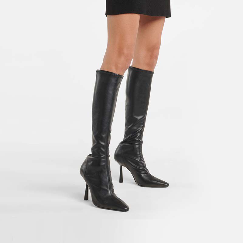 瘦瘦女高欧美性感细跟高跟长筒弹力及膝靴显时装靴