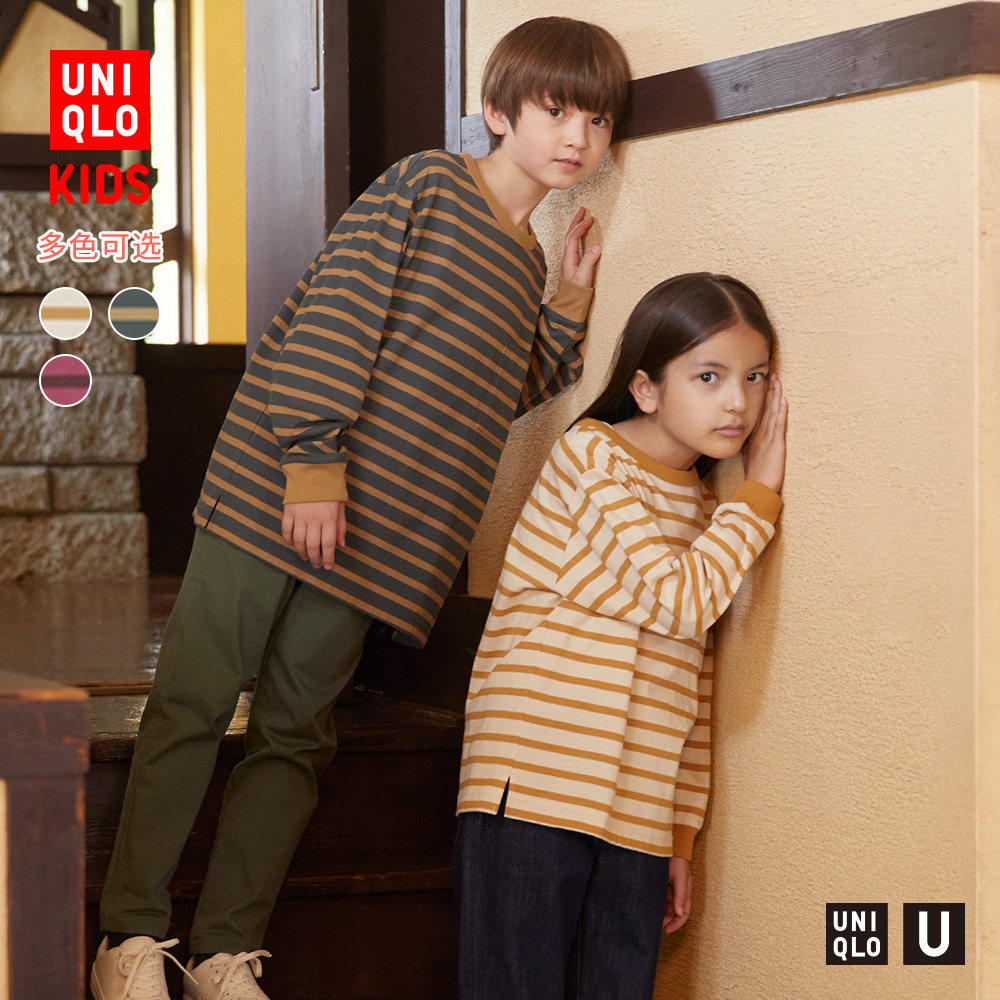 优衣库圆领长袖女童条纹男童童装uniqlo443465t恤