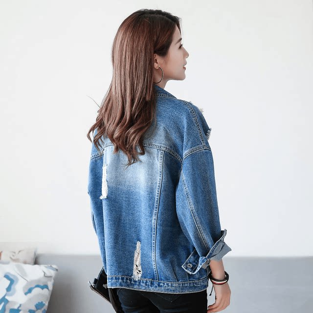 Hole net red loose denim jacket female wild 2020 new spring Korean students Harajuku style jacket bf Hole net red loose denim jacket female wild 2020 new spring Korean students Harajuku style jacket bf