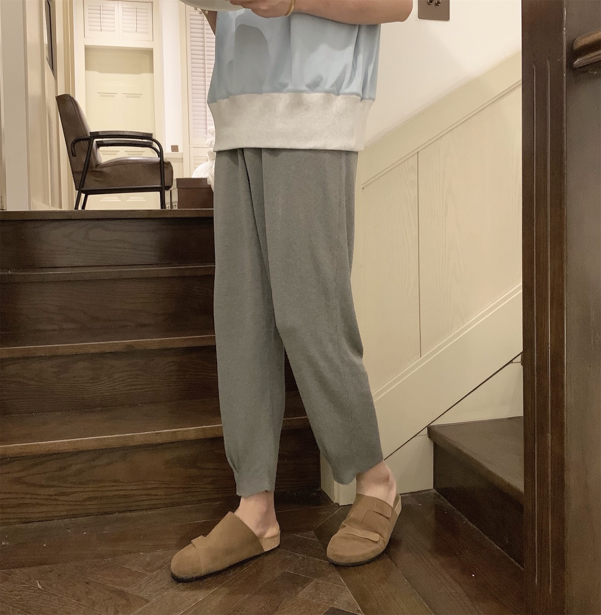 3.24S/S NEW丨阿茶与阿古灰色冰丝针织裤子男夏季韩版潮流休闲裤