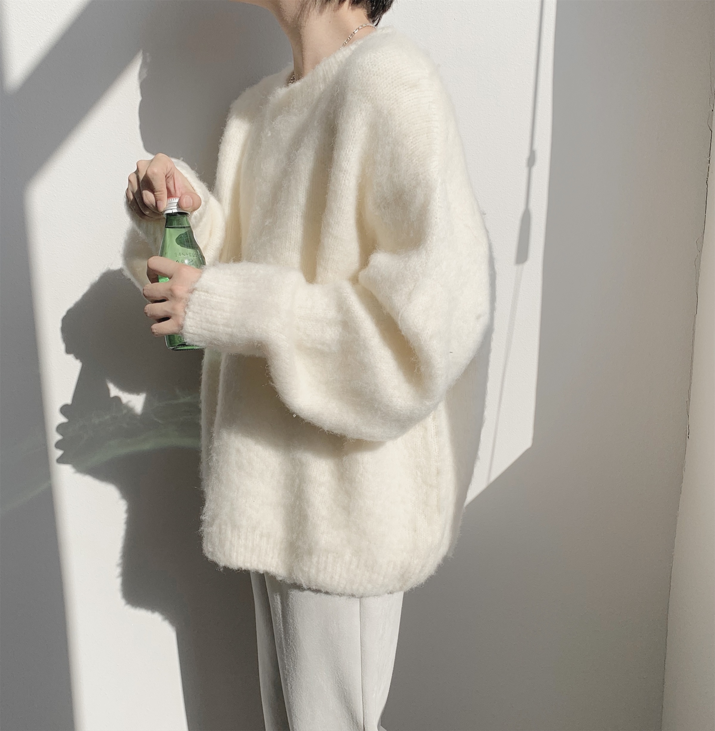 10.13NEW丨阿茶与阿古白色毛绒毛衣男春秋日系慵懒休闲宽松针织衫