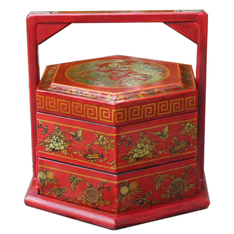 复古古代中式礼盒嫁妆木质饭盒食盒手提篮子饭盒