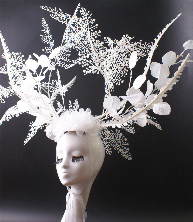 夸张超大白色树枝头饰舞台模特内衣走秀配饰成人摄影楼道具发饰