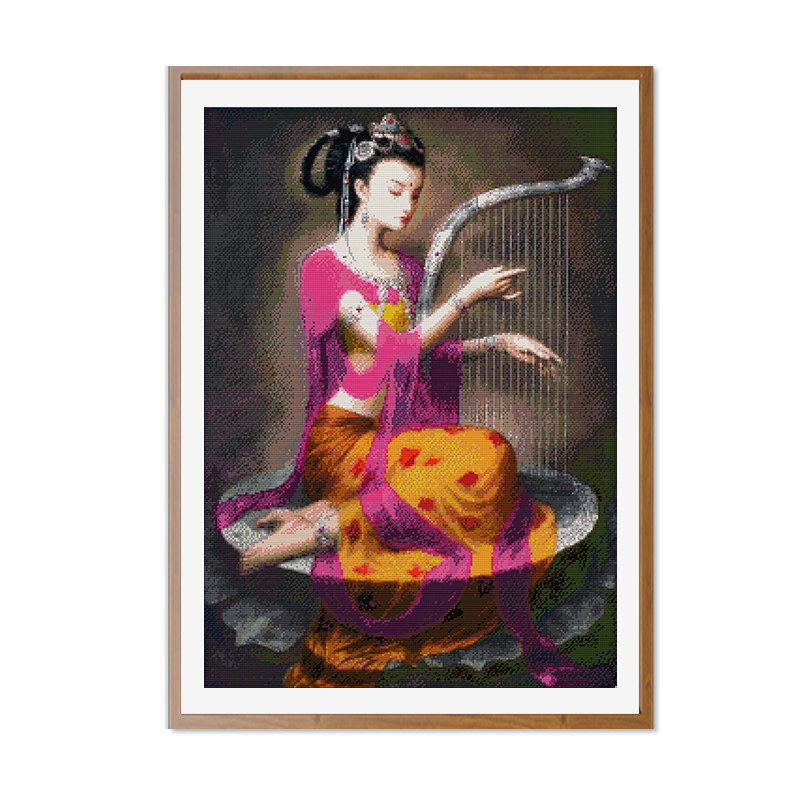 敦煌乐女十字绣莲台琴音古代美女琵琶仙女人物十字绣套件
