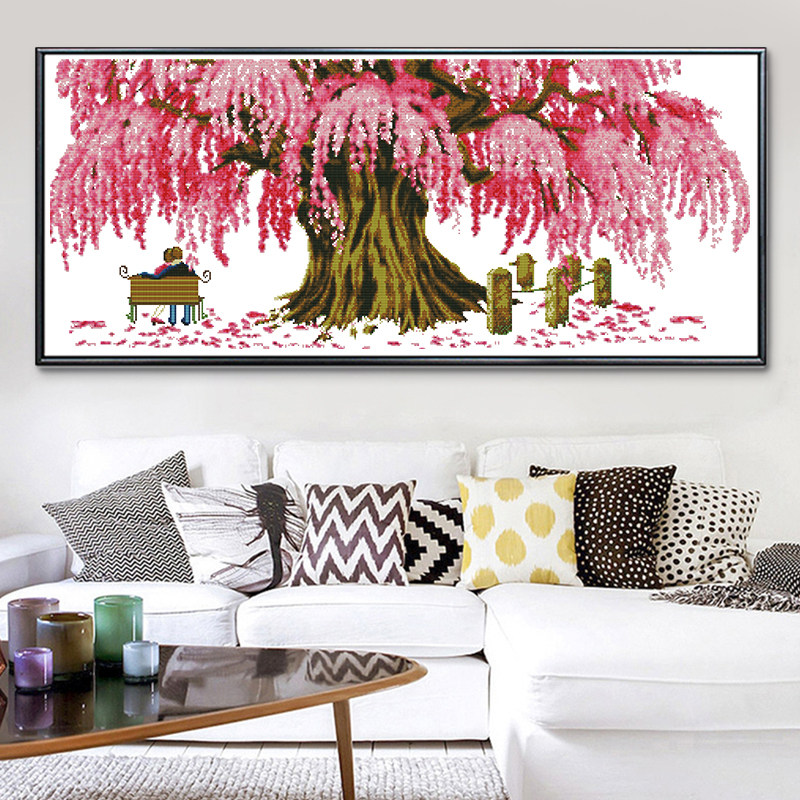 针爱十字绣粉红树一颗大树情侣系列爱情浪漫卧室十字绣套件