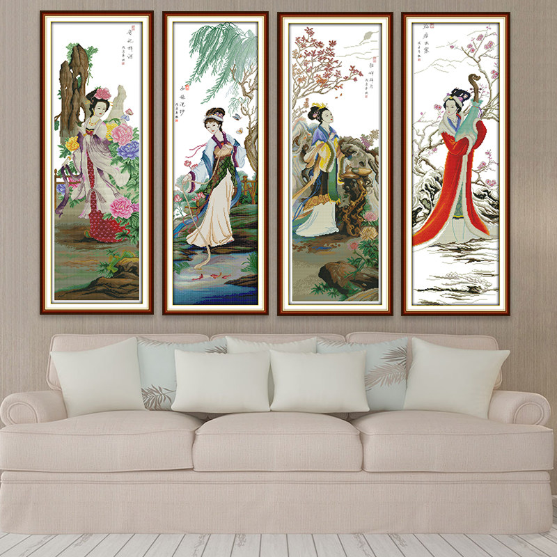 十字绣古典美人2020新款线绣春夏秋冬四大美女古代十字绣套件