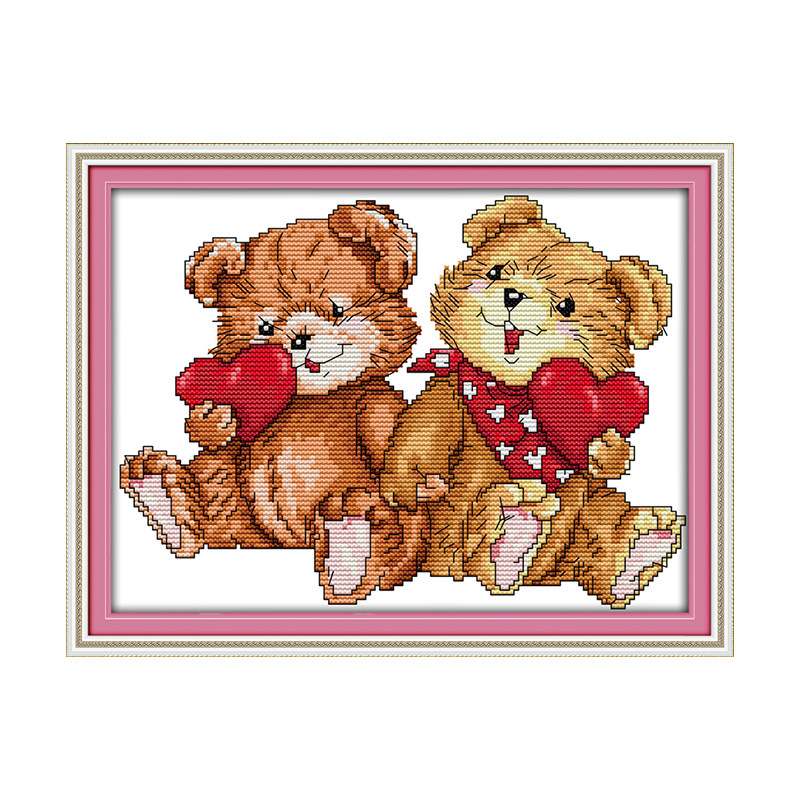 情侣小熊十字绣2022年新款线绣恋人手工刺绣礼物十字绣套件