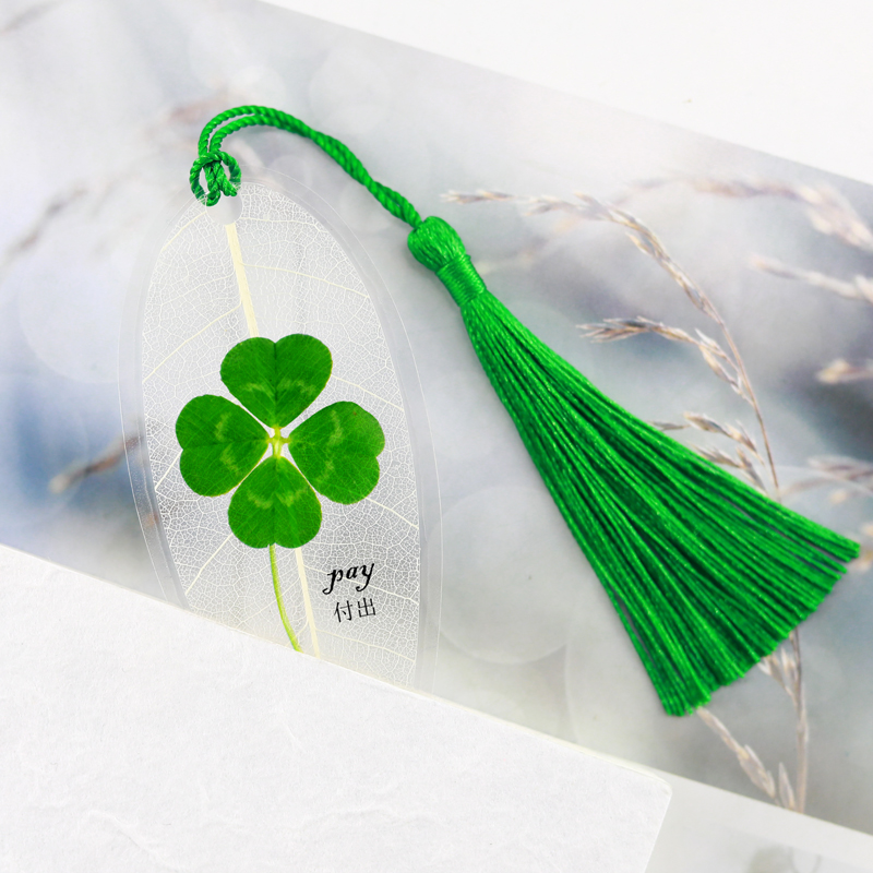 蝉之四叶草幸运草叶脉书签树叶镂空小清新可爱小学生书签