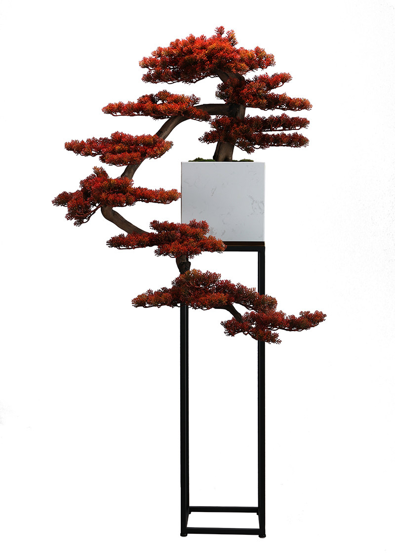 新中式花架会所售楼处样板端景盆景大理石落地松树仿真植物盆景