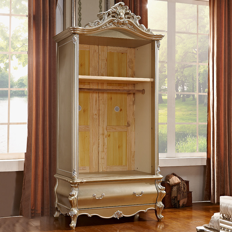 现货速发家具实木双门衣柜香槟色奢华欧式衣橱衣柜