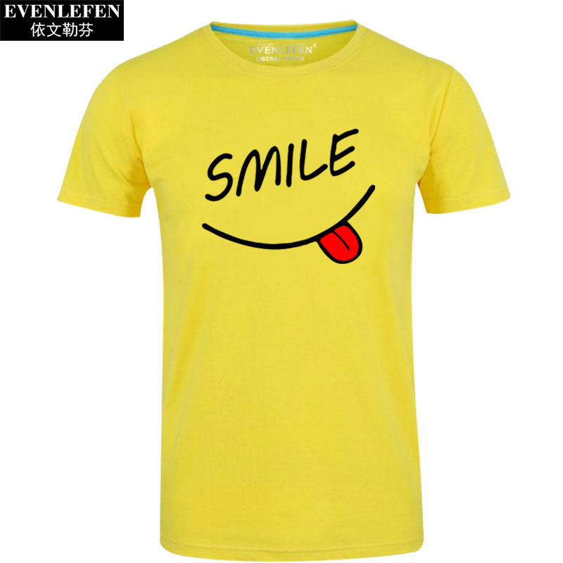微笑短袖男女女学生笑脸smile衣服纯棉趣味宽松t恤