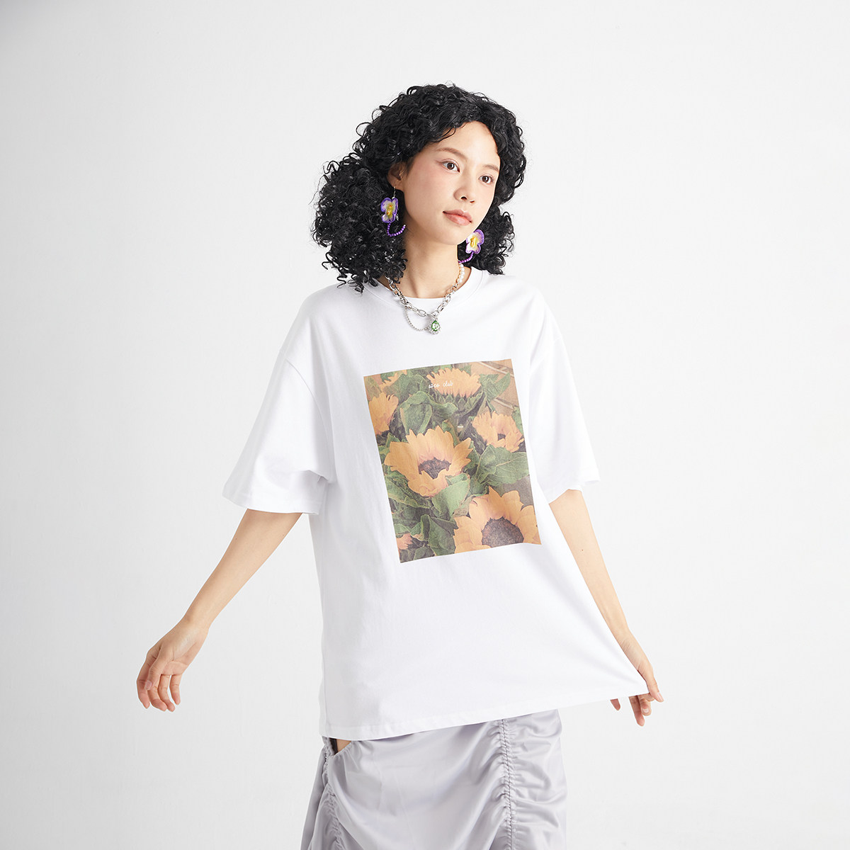 短袖funkyfun雏菊印花恤男复古向日葵油画宽松bft恤