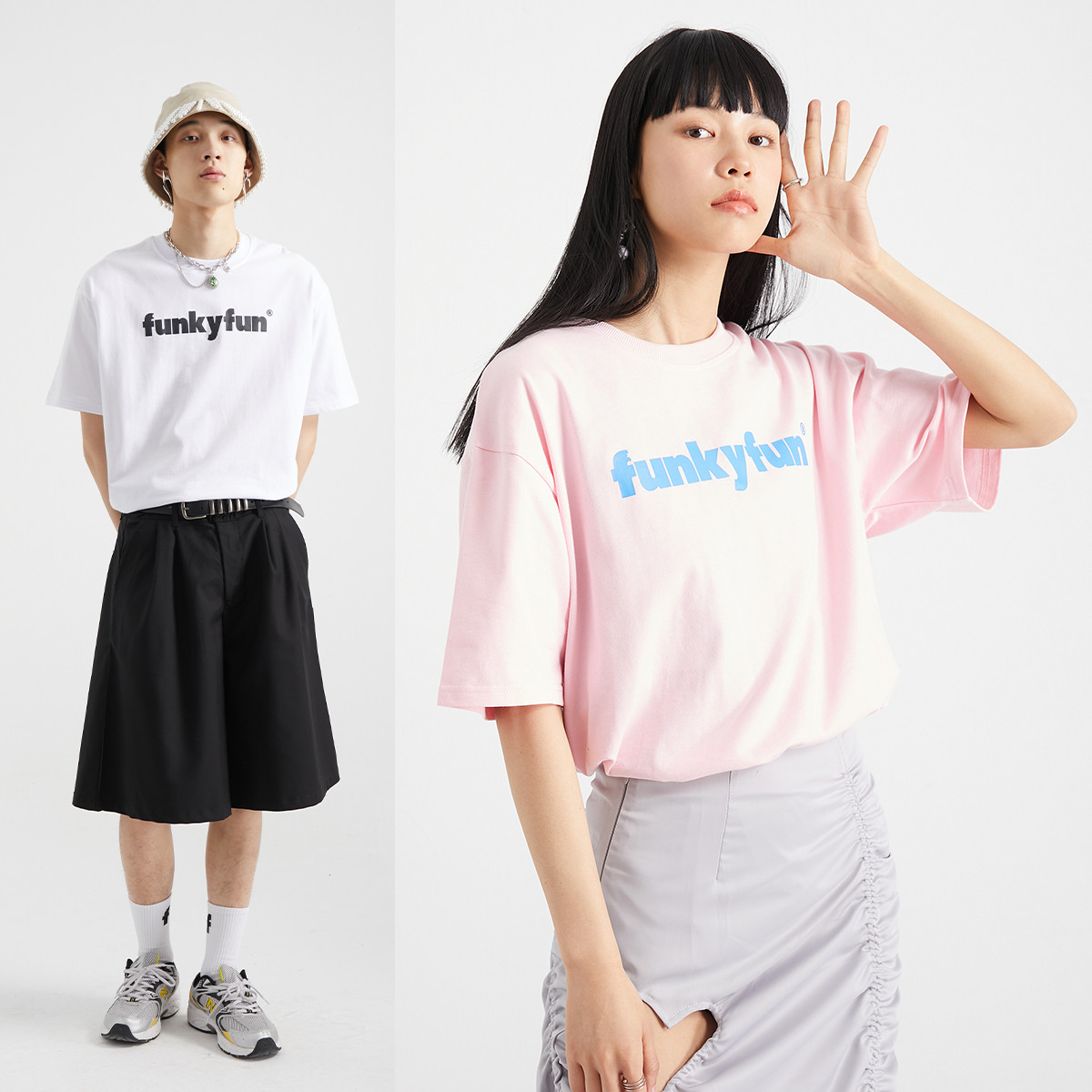 FUNKYFUN原创设计简约LOGO印花圆领纯棉短袖T恤潮人男女日系半袖T