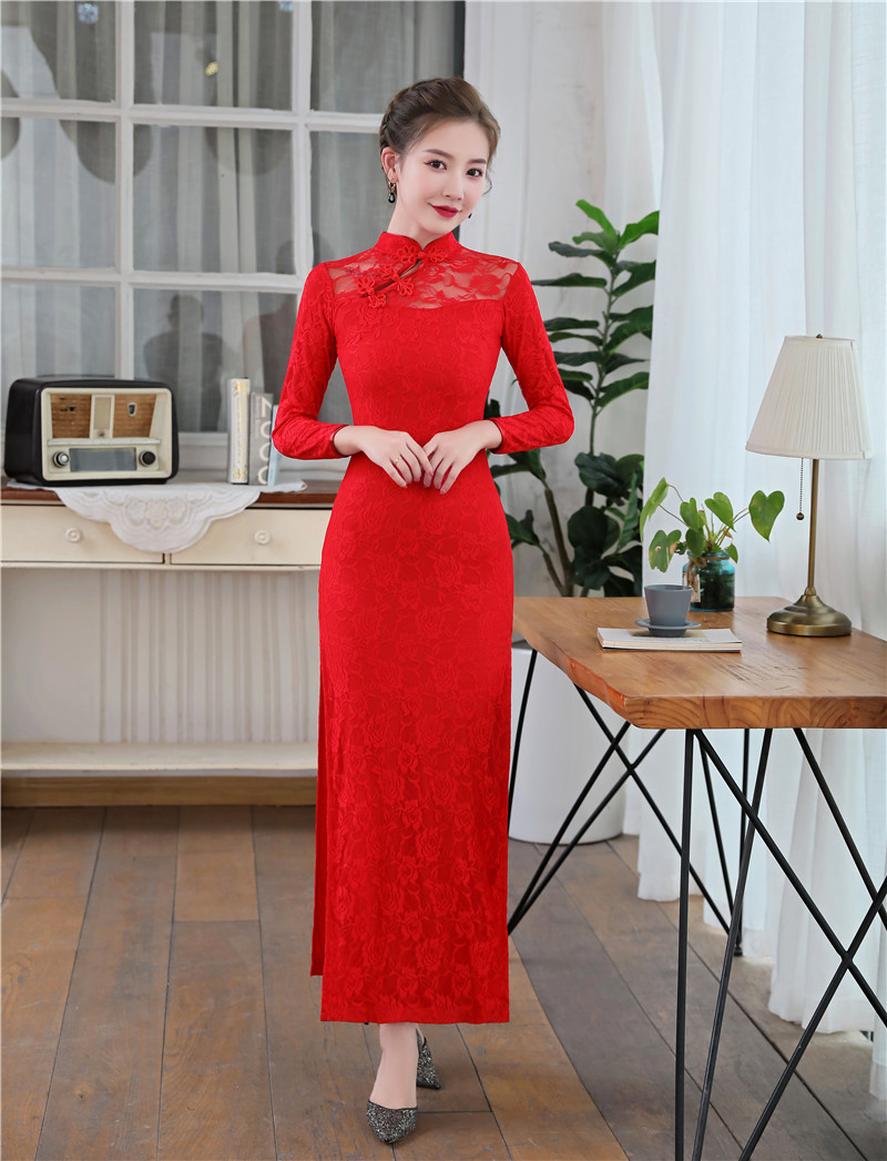 礼仪服装迎宾小姐服长款长袖礼服酒店颁奖中国旗袍