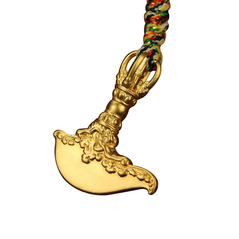 古法黄金24k纯金钺刀法器足金念珠配件3d颈饰
