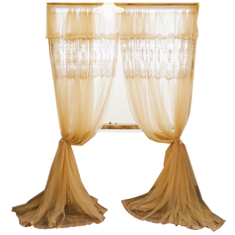 laceshabby新款复古法式立体刺绣蕾丝百褶帘头窗纱定制窗帘
