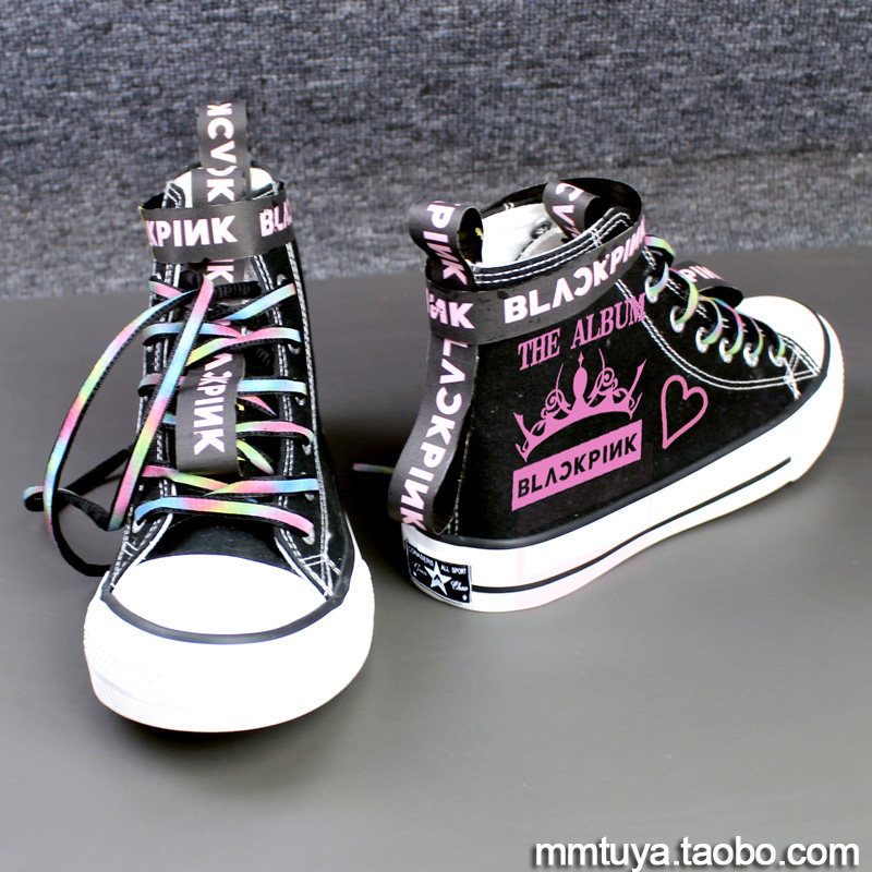 高帮涂鸦手绘帆布布鞋blackpink应援周边lisa朴彩帆布鞋