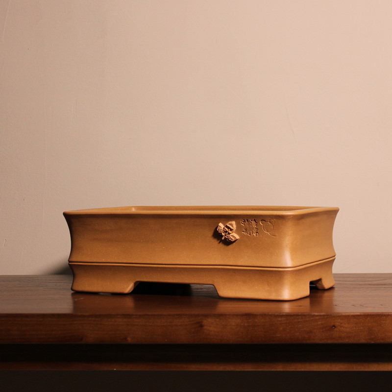 一叶知秋紫砂长方形精品花盆小树树桩盆景古典手工花盆