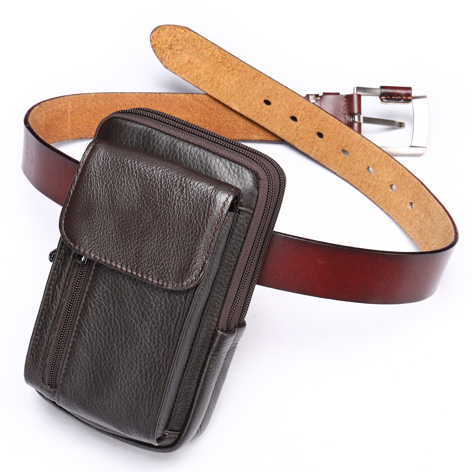 联名正品新款日韩男士斜挎包头层牛皮单肩包男式真皮腰包手机包韩