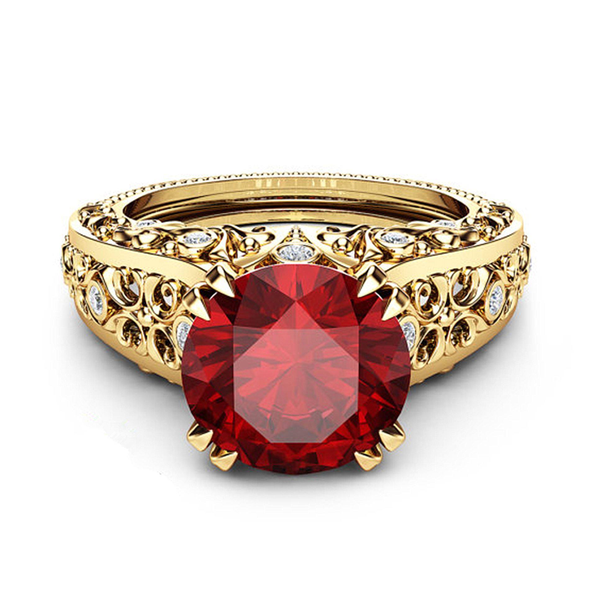 戒指2020wish跨境热卖指环黄金黄金花花纹宝石水晶戒指