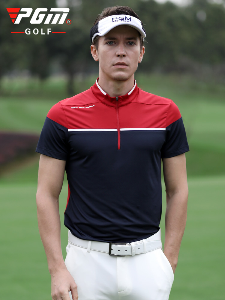 新款pgm高尔夫球服男短袖立领golf运动衣时尚球衣高尔夫服装