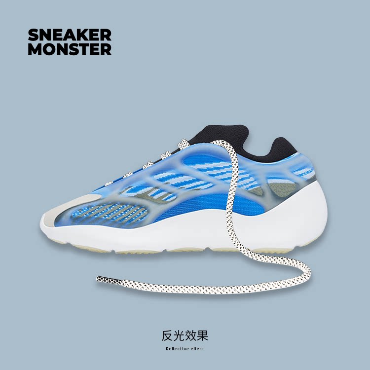 夜光smonsteryeezy700v3极光蓝冰冰蓝异形3m反光鞋带鞋带