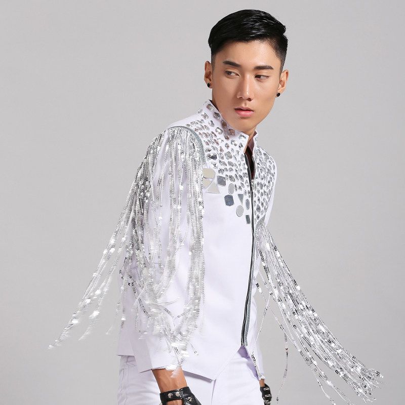 男歌手演出服流苏外套韩版新款亮片舞蹈表演舞台西服