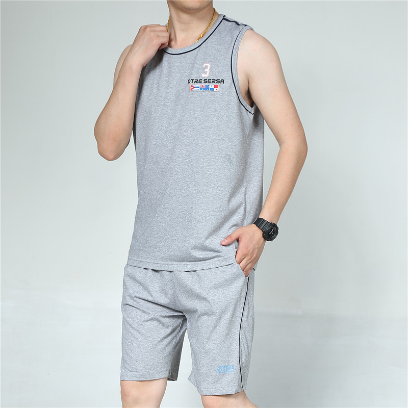 夏季无袖篮球运动套装男士背心短裤加肥加大篮球服