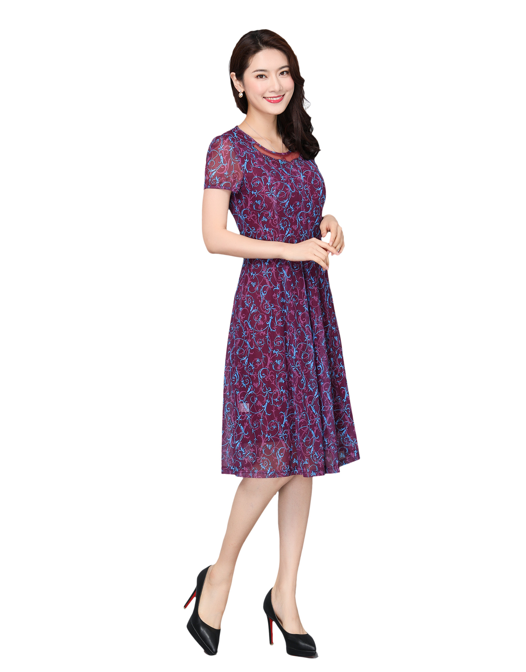 妈妈夏装连衣裙高贵大码40至50岁中年过膝中老年女装特卖品牌折扣