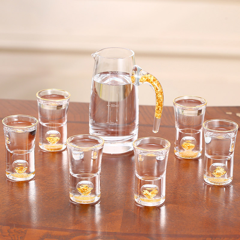 创意十杯大套酒杯白酒杯皮盒十壶无铅金箔玻璃酒杯