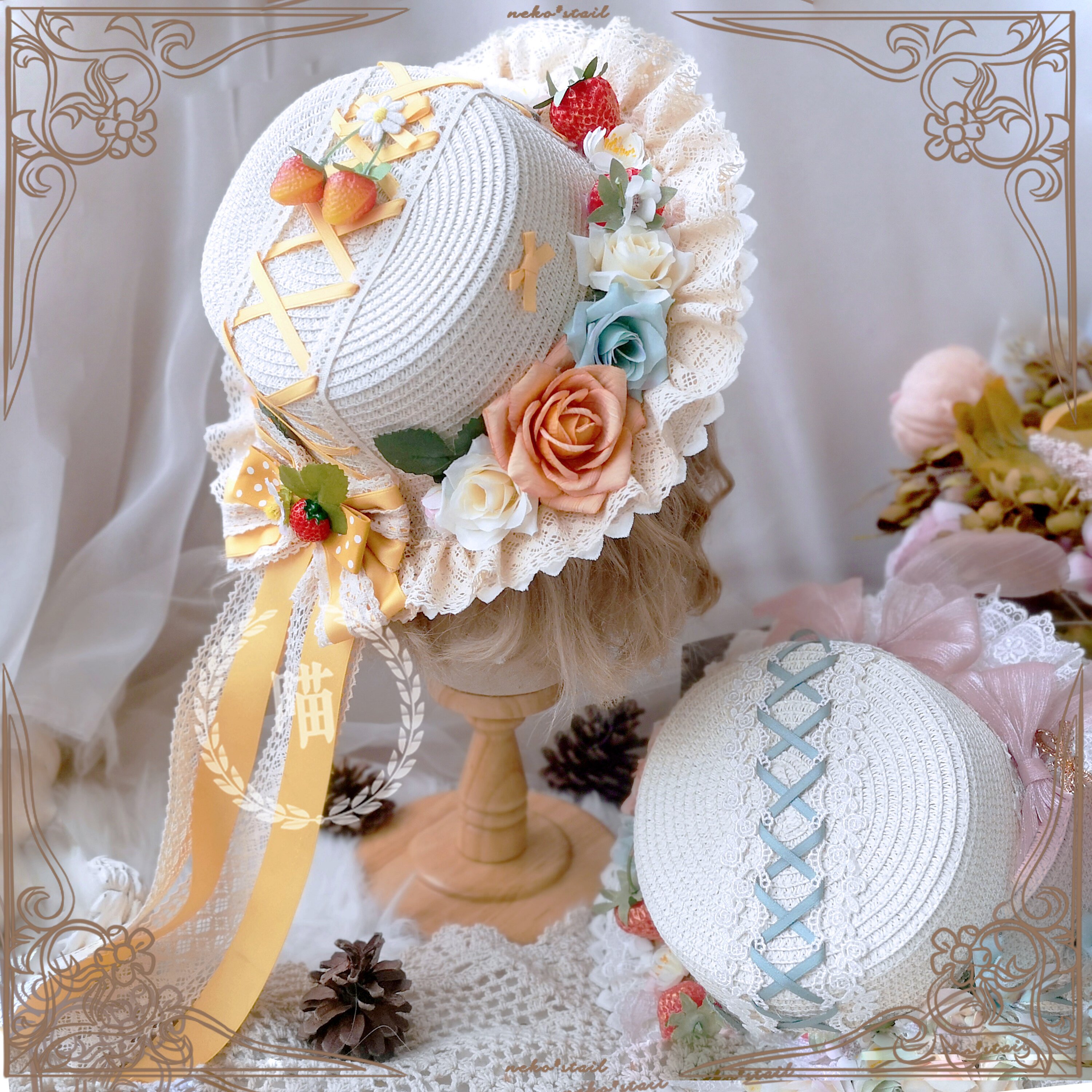 草帽尾巴查理lolita春游汉洋折衷田园cla草莓头饰