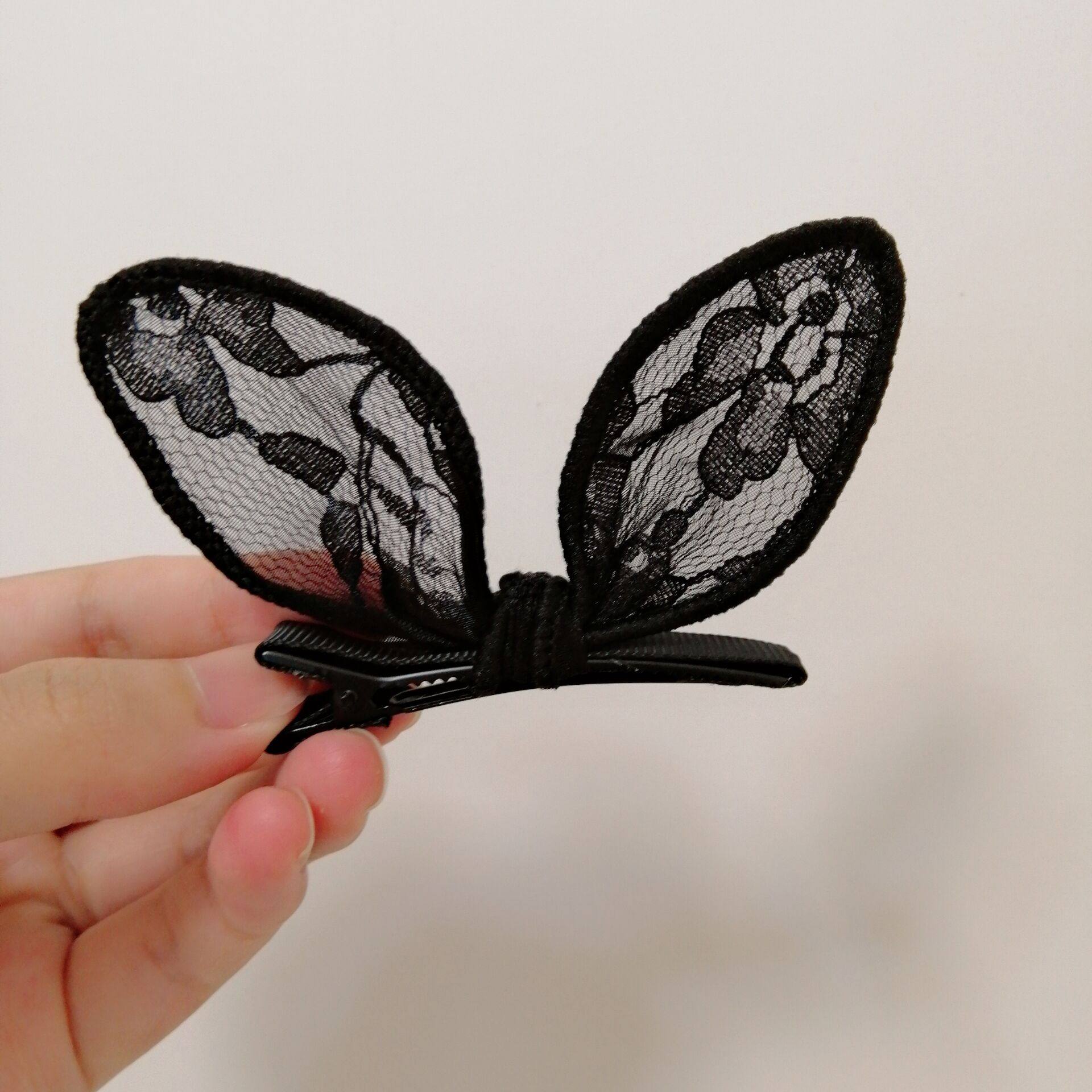 兔耳朵发夹蝴蝶发卡头饰志玲款留海夹顶夹日韩少女超仙网红蕾丝