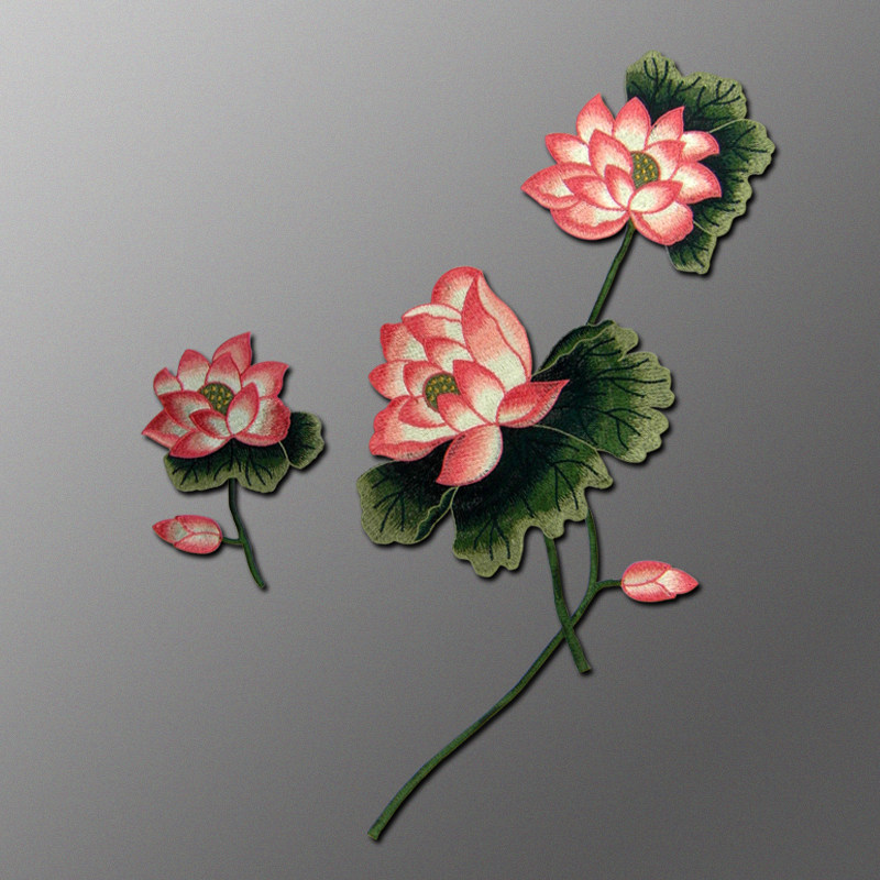 大片荷花刺绣布贴莲花戏服汉服装饰贴花diy布贴