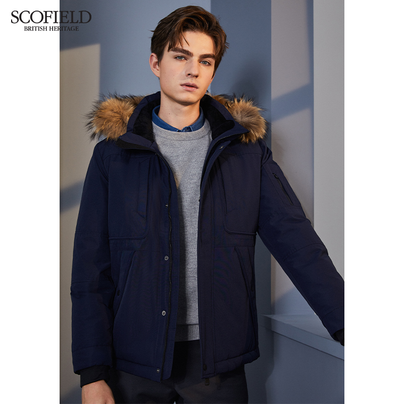 SCOFIELD2021年新款羽绒服男白鸭绒连帽保暖外套大毛领SMJDA4V001