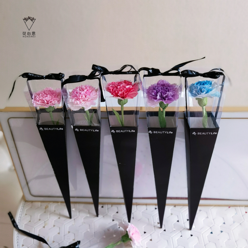 花心思纸艺渐变皱纹康乃馨单支小花束材料母亲教师节皱纹纸