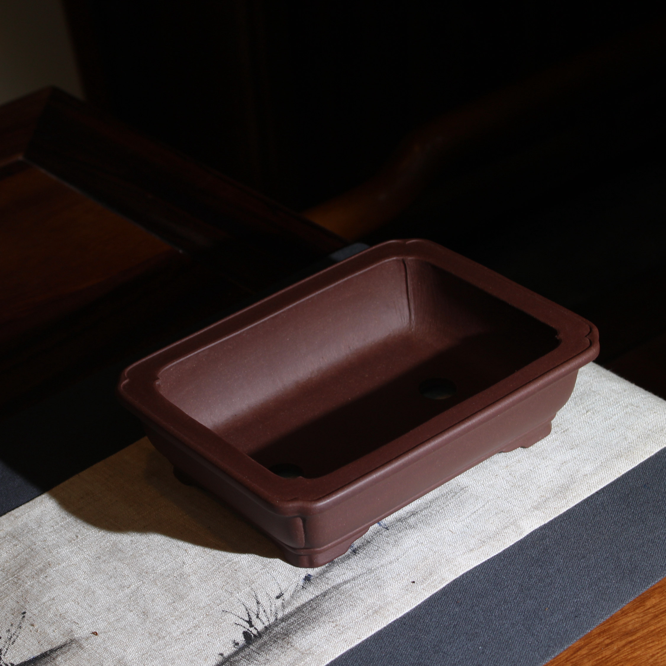 菱花口抽角长方形盆黄摇云荆阳一族宜兴紫砂精品盆景花盆