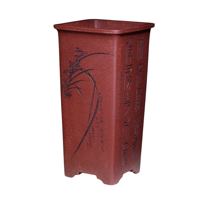 名家收藏小青精品紫砂兰花花盆四方方形签筒花盆