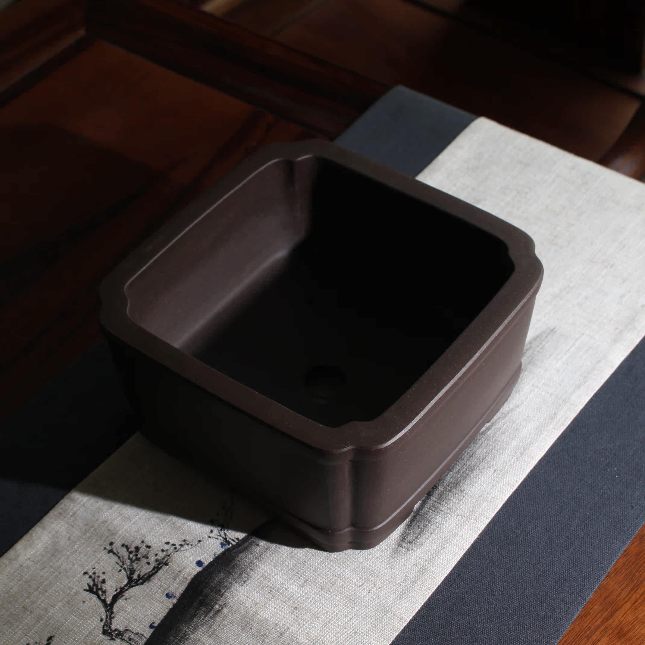 双线菱花口盆 紫砂花盆宜兴原矿精品手工桌面盆景店铺包邮冯长根