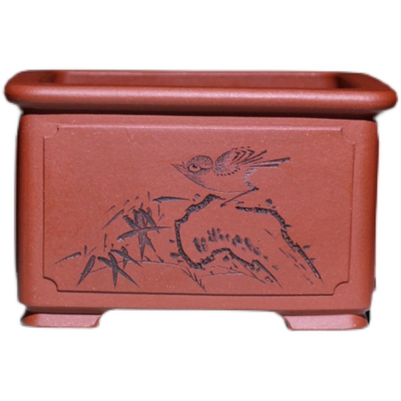 名家收藏精品紫砂花盆吴亦平手工张建雕刻小盆花盆