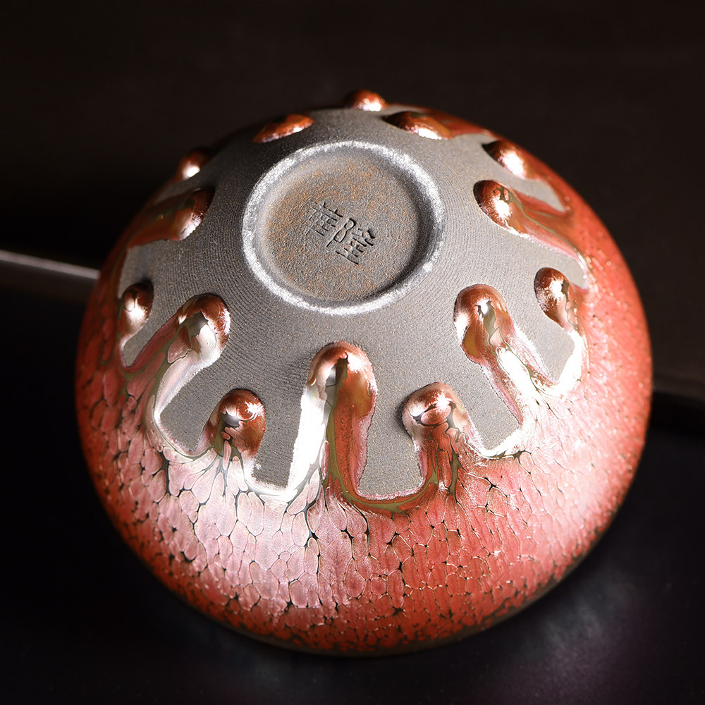 华隆建阳建窑主人无足将军曹伟俊建盏釉泪彩金茶杯