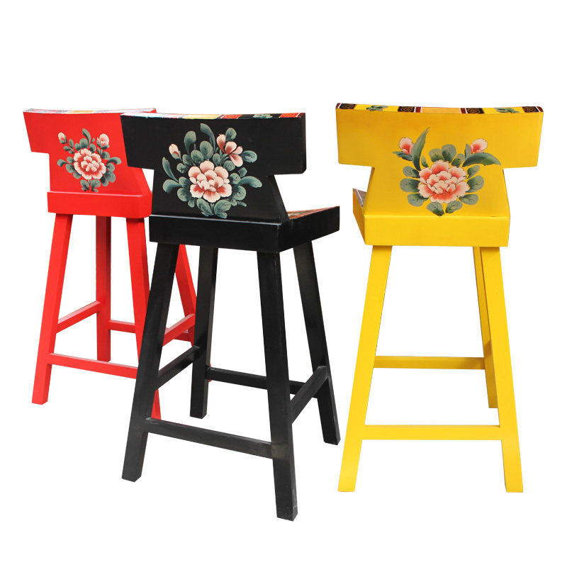 复古彩绘椅子怀旧餐椅衣服吧凳客厅特色座椅餐椅