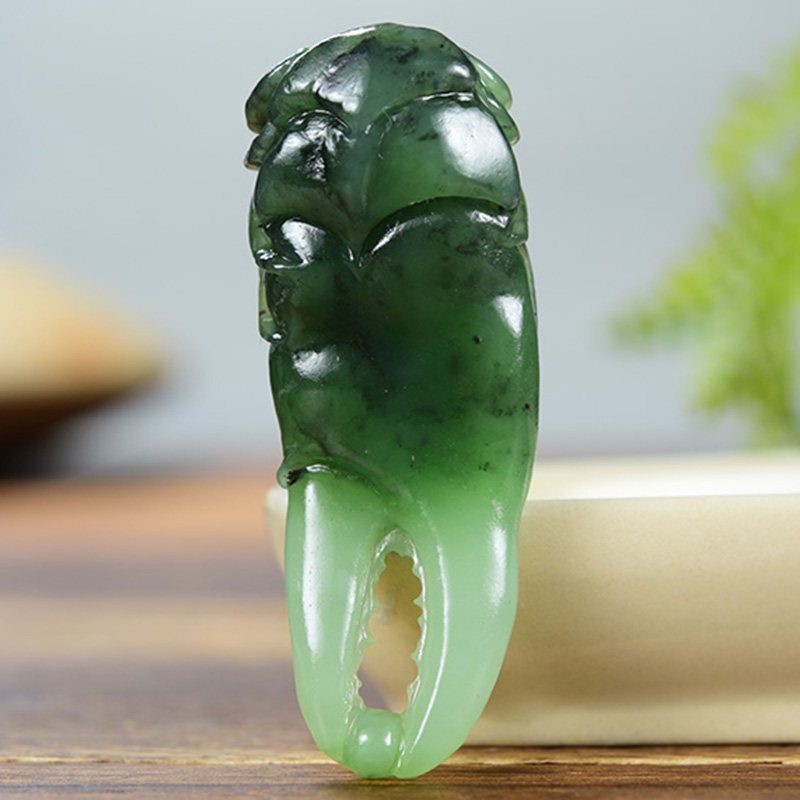 疆山新疆和田玉立立体螃蟹蟹钳吊坠八方来挂件颈饰