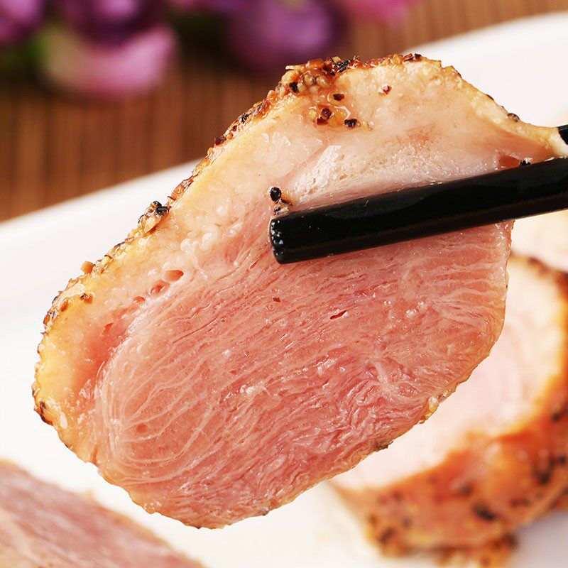 鸭胸椒鸭烟熏亚王带皮冷冻鸭脯肉黑250g寿司料理