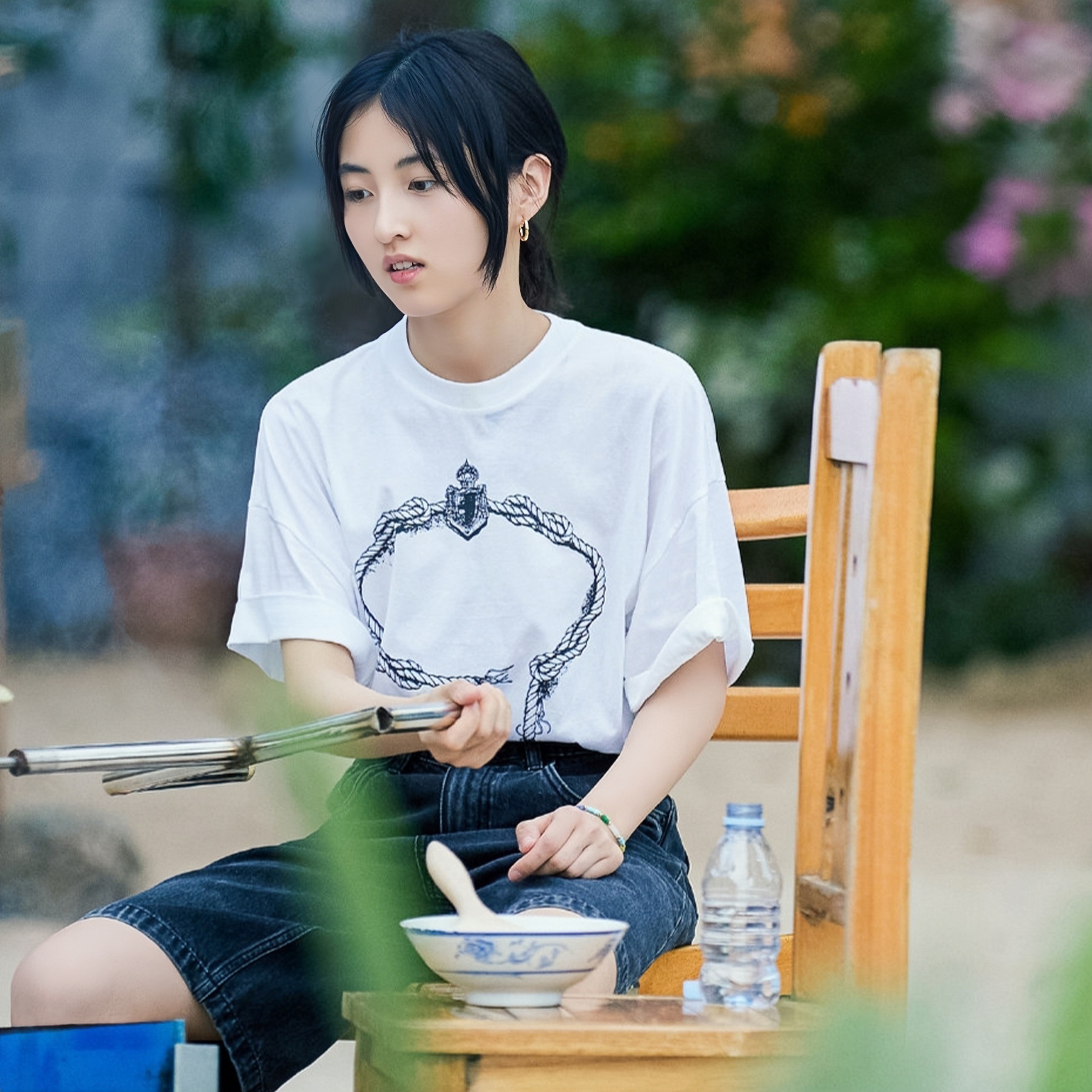 原版向往的生活6张子枫同款短袖t恤圆领印花上衣牛仔短裤女衣服潮