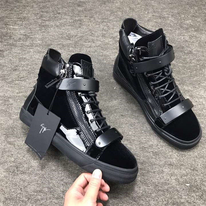欧洲站金扣黑丝绒高帮gz男鞋子白满钻真皮潮牌高帮鞋