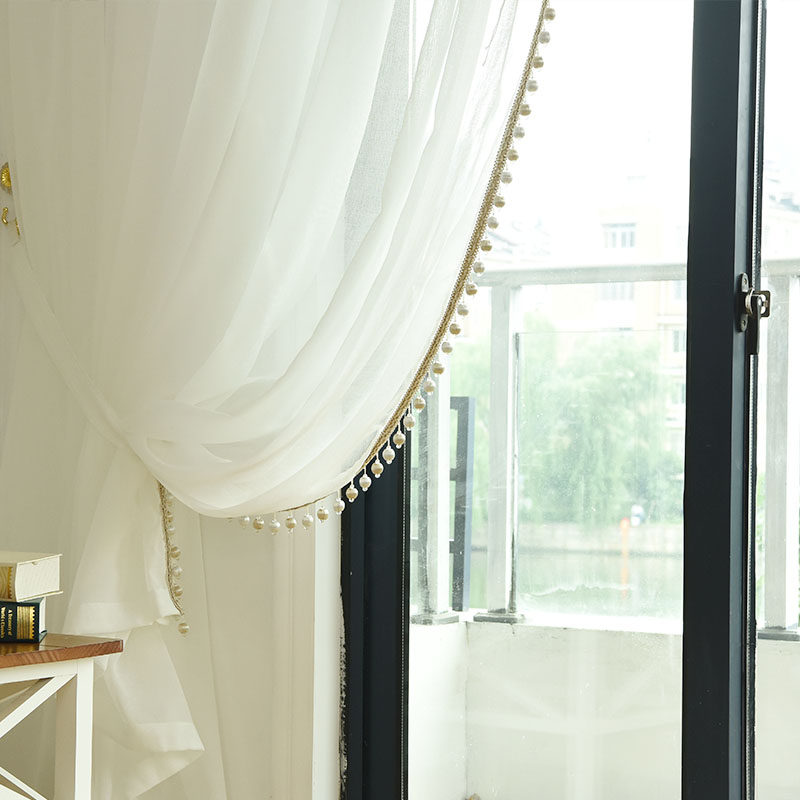 窗纱纱帘ins窗帘白纱客厅阳台卧室飘窗珠边定制窗帘
