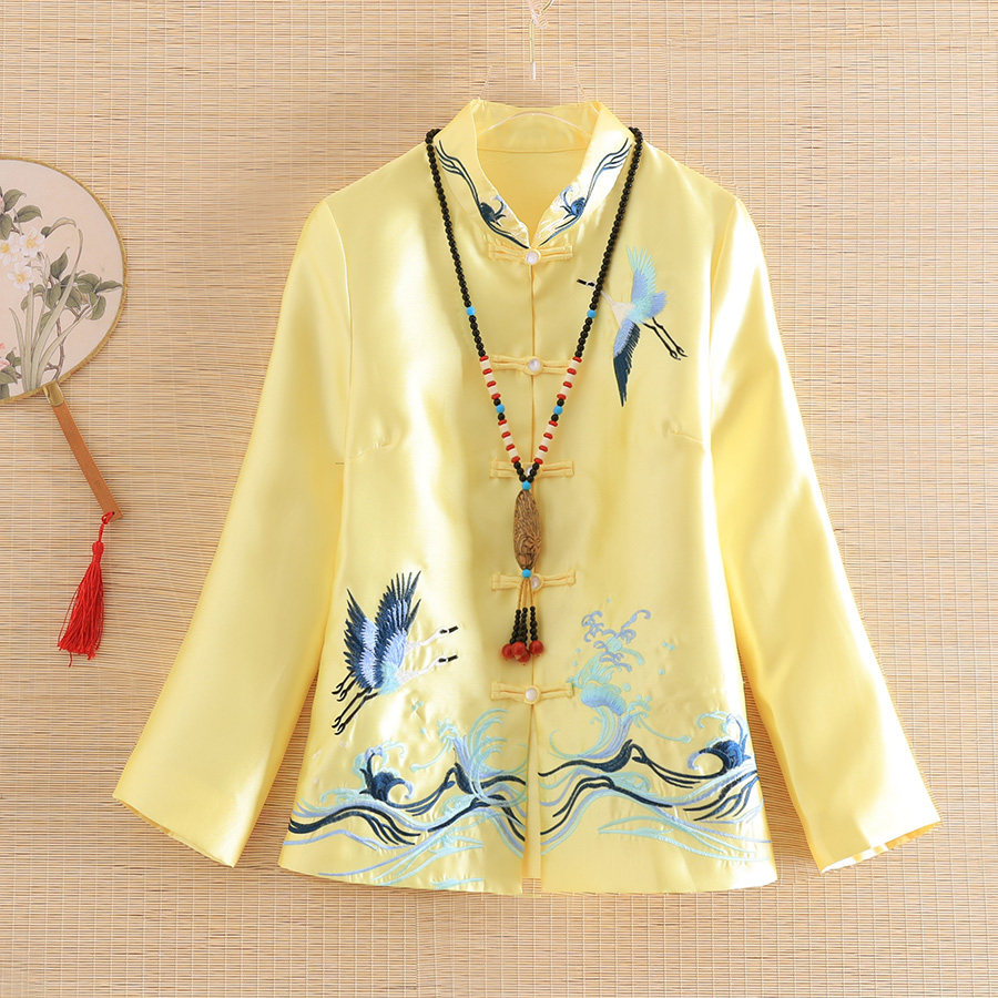 中国国风短上衣2020秋季新款民族风刺绣复古仙鹤短外套