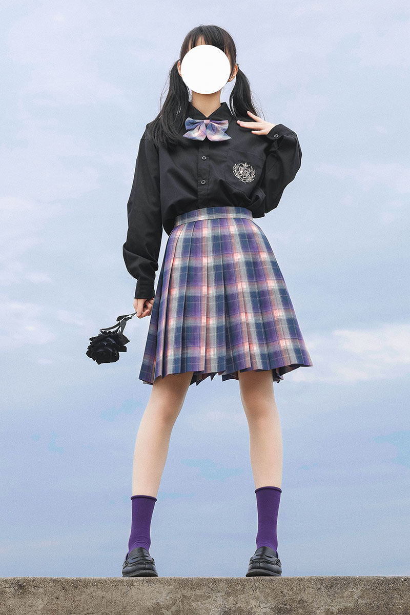 掉落赛博秋冬日系原创格裙辣妹现货虚拟紫格jk